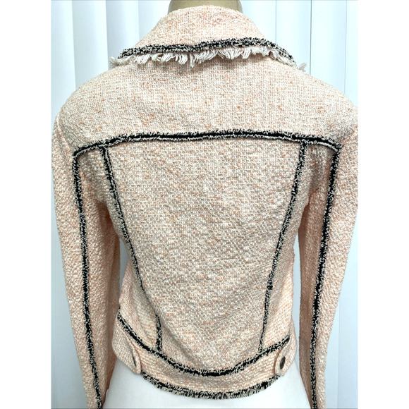 Veronica Beard Vita Tweed Jacket Pale Pink Crop Black Trim Button Fringe 2 XS - Picture 7 of 11